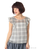 シアーチェックフリルプルオーバー/Black