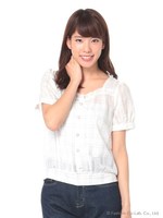 スクエアネックブラウス/ブルー柄