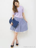 チュール×ストライプミモレリバーシブルスカート/オフホワイト