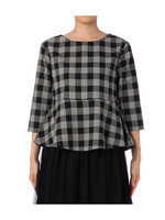 ブロックチェック柄ペプラムブラウス/ホワイト系(202)