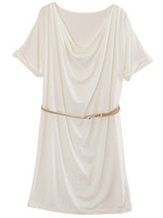 ベルト付ドレープワンピ/ホワイト