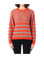 ボーダーケーブル編みニット/オレンジ系(367)