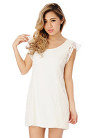 袖レースカットワンピース/WHITE