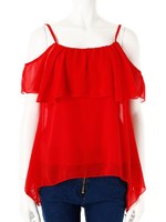 【ECURY】フリルシフォンチュニック/レッド