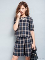 チェックフレアパンツ[SET UP対応]/ネイビー