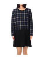 チェックローウエスト切り替えワンピース/ネイビー(293)