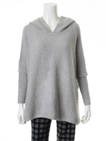 リブ袖フード付ポンチョプルオーバー/ライトグレー