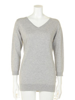 UVケアVネックニットチュニック/モクグレー