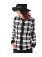 チェック丸首ニットカーディガン/ネイビー&ブルー系(293)