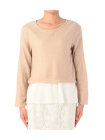 ビジュー×ラメペプラムカットソー/ベージュ(052)