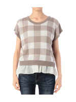 ブロックチェックニット+レーシータンクセット/グレー系(212)