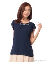 衿ビジューブラウス/ライトブルー