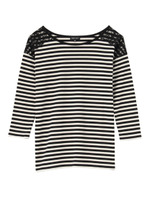 [S]レース使いボーダー七分袖カットソー/グリーン系(122)