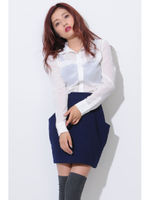 【OU】シフォンデザインタックシャツ/BLACK