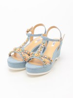 【REZOY】厚底フラットTストラップストーンサンダル/デニム