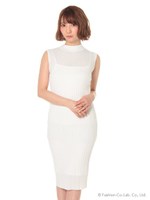 【W】リブノースリタイトワンピース/ホワイト