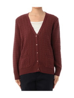 ケーブル編みVネックニットカーディガン/ブラウン系(064)