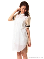 シャンブレー刺しゅうMIXニットワンピース/ベージュ