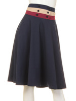 【F&A】トリコロールウエストフレアースカート/NAVY