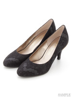 バックラインストーンレースパンプス/BG