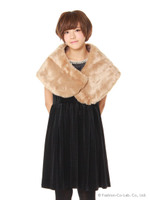 ファーショール＋ベロアワンピースSET/Black