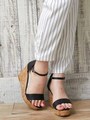 【ヒルナンデスご紹介商品】光沢コルクウェッジ/サンダル/クロ