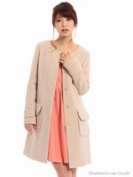 アウトポケットノーカラーコート/ベージュ