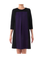 カラーブロック七分袖サックワンピース/パープル系(083)