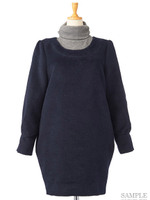タートルネックツキコクーンワンピ/ネイビー