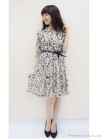 ベルト付レトロワンピース/ベージュ