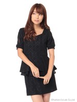 袖透かしジャガードぺプラムセットアップ/ブラック