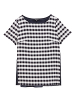 [S]布帛切り替えギンガムチェックブラウス/ネイビー(293)