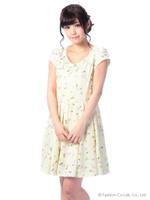 【Tralala】キャップスリーブマーガレットワンピース/イエロー