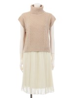 ハイネックニットプルオーバー×プリーツワンピース/グレー