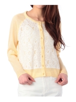 フロントレース重ねニットカーディガン/レモンイエロー(031)