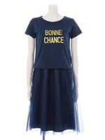 ロゴTチュールワンピース/ネイビー