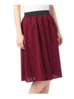 千鳥格子柄ミディ丈フレアスカート/ワインレッド(163)
