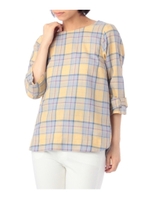 袖リボンチェック柄ブラウス/イエロー(232)