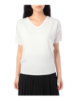 Vネック半袖ニットプルオーバー/オフホワイト(003)