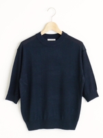 シルク混５分袖ニット/ネイビー