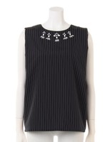 ペンシルストライプノースリブラウス/ネイビー