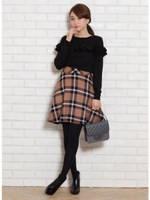 綾織りチェックフレアスカート/ライトグレー