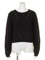 アイレットニットTOPS/ブラック