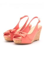 リボンコルクウエッジサンダル/レッド(062)