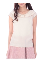 リボン風ネックデシンブラウス/ピンク(072)