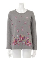 Aラインフラワープリントトレーナー(レディス)/杢グレー