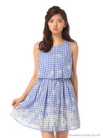 【Cherite by PRIME PATTERN】ジャドーチェックフラワーpt OP/サックス