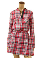 【OU】ノーカラーチェックシャツOPS/BLACK