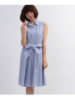 ストライプノースリーブシャツワンピース/ライトブルー(391)