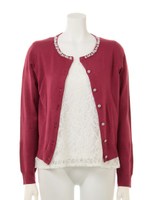 フロントレースブラウス付きビジューニットカーデ/ブラック